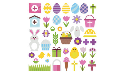 A collection of Easter bunny and bird characters