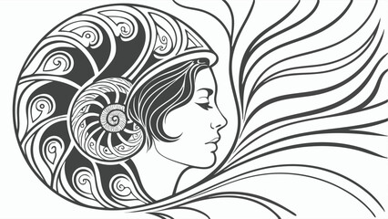 Abstract swirling black and white monochrome psychedelic design