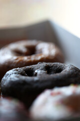 A top down view of multiple donuts.