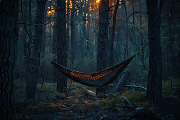 Hammock on the Trees in the Forest at Night in the Viru Swamp High Quality Photo