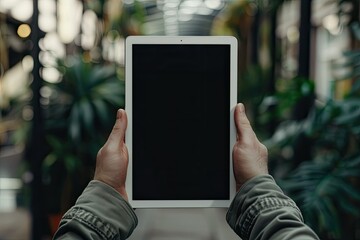 Vibrant Image of Hand Holding Digital Tablet with Blank Black Screen