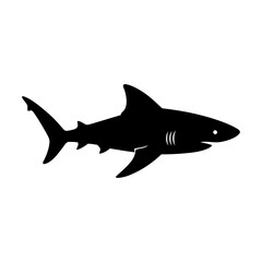 Black silhouette of a shark. Black shark icon isolated on white background. Vector illustration.