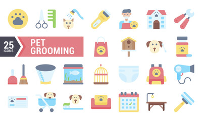 25 Flat Icons for Pet Grooming Businesses and Services.