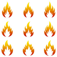 Flame icon. Colored flame icons isolated on white background. Vector illustration.