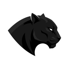 Panther head icon. Black and white icon of a panther's head, isolated on white background. Vector illustration.