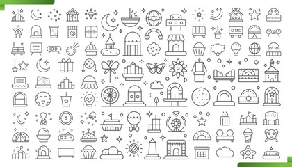 Whimsical Icon Collection of Fantasy and Real-Life Elements