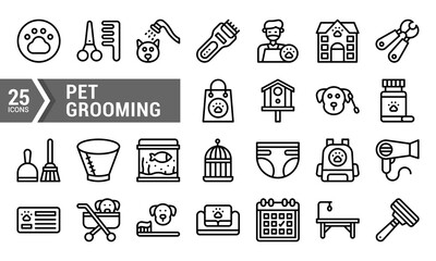 25 Pet Grooming Line Icons for Your Design Project.