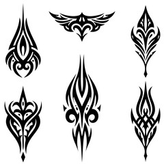 Tribal tattoo icons. Black abstract tribal tattoo icons isolated on white background. Vector illustration