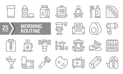 25 Essential Line Icons for Your Morning Routine Design.