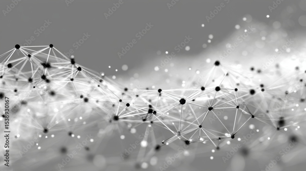 Poster a series of lines and dots that form a pattern. the image is abstract and has a futuristic feel to i