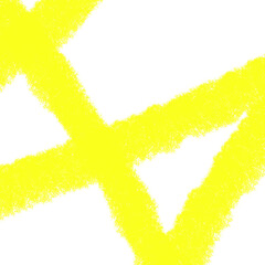 Two intersecting fuzzy yellow brush strokes forming an “X” shape on white background, abstract expression representing cancel, cross, or artistic motion in design elements.