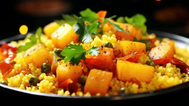 Brazilian gourmet breakfast: kuskus corn porridge with veggies