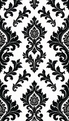 Obraz premium Classic damask wallpaper, repeating black and white design, home, scroll