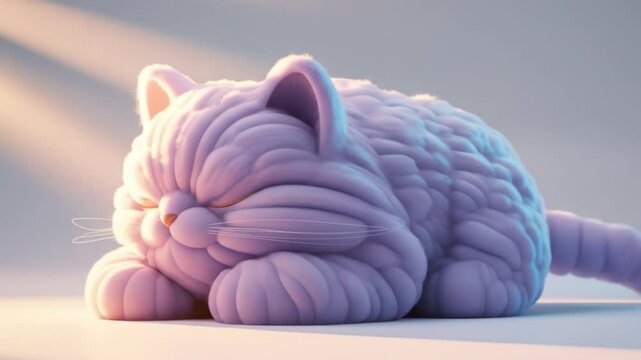 3D Abstract Sleeping Cat in Soft Gradient Light
