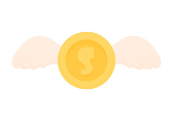 Golden coin with wings. Finance concept.