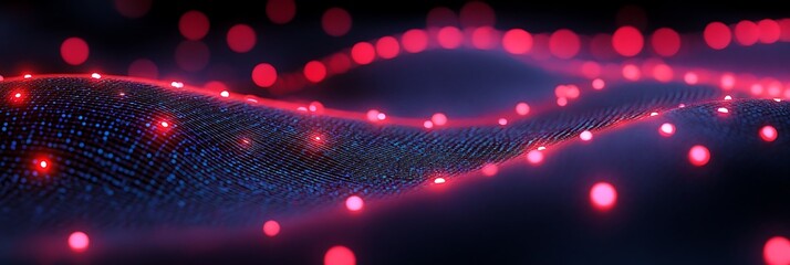 Abstract digital waves and glowing orbs, a captivating display of modern technology