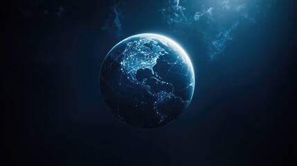 Illuminated globe of the earth in a dark space.