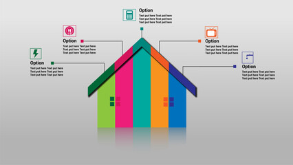 Home Shaped Business Infographic Template isolated on grey background.
