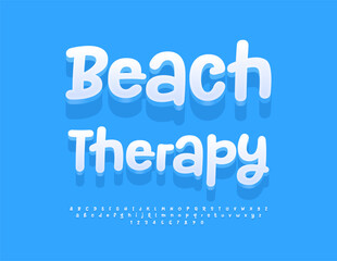 Vector Healthy concept Beach Therapy. Playful White Font. Modern 3D Alphabet Letters and Numbers
