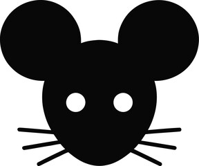 Black mouse head with whiskers and round ears on a checkered background