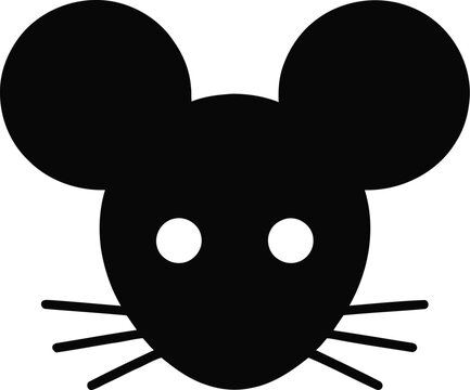 Black mouse head with whiskers and round ears on a checkered background