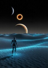 Obraz premium Knight Facing Majestic Ice Wolf in Winter Forest Fantasy Art