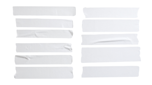 Gray adhesive tape isolated on transparent background. Paper tape sticker with ripped edges. scotch plastic. Torn masking tape set. Template mockup for message, labels, add text, Design elements. PNG