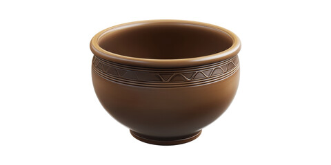 Decorative Brown Ceramic Pot With Geometric Patterns. Traditional Craftsmanship And Home Decor Isolated On Transparent Background