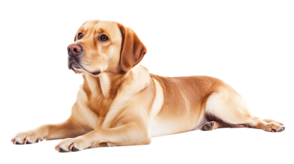 Golden labrador retriever dog lying down isolated on transparent background