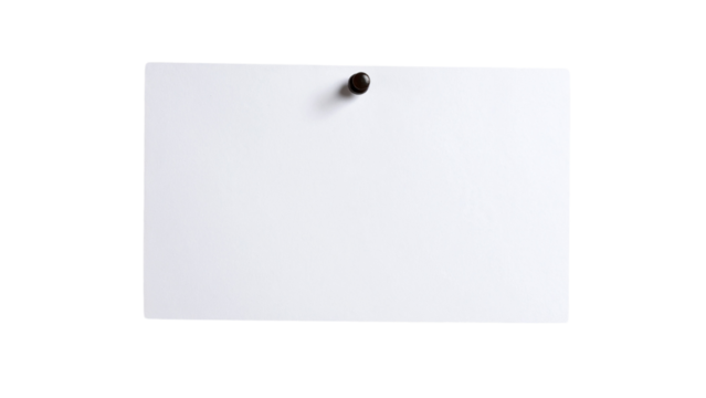 White paper sticky note with red push pin isolated on transparent background