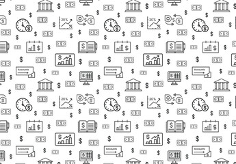  Accounting seamless pattern Design .   Accounting of business affairs and work. Invoice, tax, accountant, financial statement, tax calculator.
