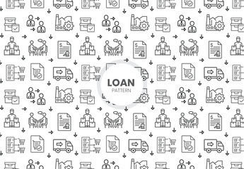  
Loan  seamless pattern design. Containing mortgage, borrow, interest, debtor, credit score, lender, installment, rate, lending and more. perfect flat icon collection.

