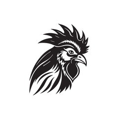 Bold Black and White Tribal Rooster Head Vector Illustration Fierce Profile Design, Isolated on White.