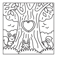 Secret Forest – Bold and Easy Coloring Pages for All Ages | Magical Nature Scenes to Color | Line art vector illustration | Forest Coloring Page | animal coloring page | Print