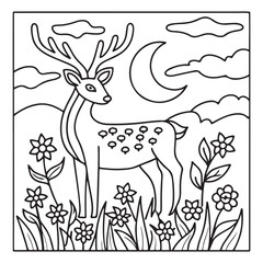 Secret Forest – Bold and Easy Coloring Pages for All Ages | Magical Nature Scenes to Color | Line art vector illustration | Forest Coloring Page | animal coloring page | Print