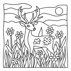 Secret Forest – Bold and Easy Coloring Pages for All Ages | Magical Nature Scenes to Color | Line art vector illustration | Forest Coloring Page | animal coloring page | Print