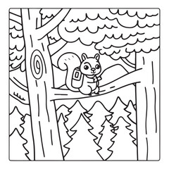 Secret Forest – Bold and Easy Coloring Pages for All Ages | Magical Nature Scenes to Color | Line art vector illustration | Forest Coloring Page | animal coloring page | Print