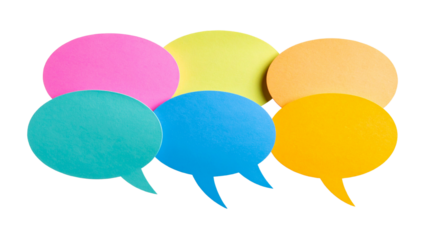 Set of colorful speech and thought bubbles in flat design style. Comic-style blank dialogue balloons. Vector cliparts isolated on transparent background for design and communication themes