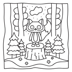 Secret Forest – Bold and Easy Coloring Pages for All Ages | Magical Nature Scenes to Color | Line art vector illustration | Forest Coloring Page | animal coloring page | Print