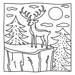 Secret Forest – Bold and Easy Coloring Pages for All Ages | Magical Nature Scenes to Color | Line art vector illustration | Forest Coloring Page | animal coloring page | Print