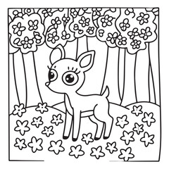 Secret Forest – Bold and Easy Coloring Pages for All Ages | Magical Nature Scenes to Color | Line art vector illustration | Forest Coloring Page | animal coloring page | Print