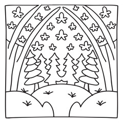 Secret Forest – Bold and Easy Coloring Pages for All Ages | Magical Nature Scenes to Color | Line art vector illustration | Forest Coloring Page | animal coloring page | Print