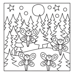 Secret Forest – Bold and Easy Coloring Pages for All Ages | Magical Nature Scenes to Color | Line art vector illustration | Forest Coloring Page | animal coloring page | Print