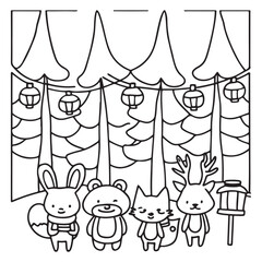 Secret Forest – Bold and Easy Coloring Pages for All Ages | Magical Nature Scenes to Color | Line art vector illustration | Forest Coloring Page | animal coloring page | Print