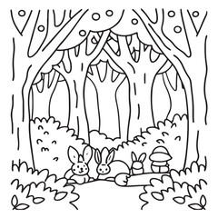 Secret Forest – Bold and Easy Coloring Pages for All Ages | Magical Nature Scenes to Color | Line art vector illustration | Forest Coloring Page | animal coloring page | Print
