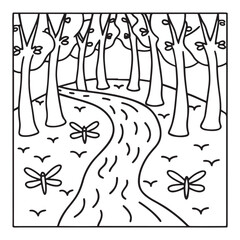 Secret Forest – Bold and Easy Coloring Pages for All Ages | Magical Nature Scenes to Color | Line art vector illustration | Forest Coloring Page | animal coloring page | Print