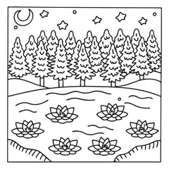 Secret Forest – Bold and Easy Coloring Pages for All Ages | Magical Nature Scenes to Color | Line art vector illustration | Forest Coloring Page | animal coloring page | Print