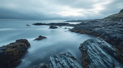 Wide landscape of the Scottish Isle of Skye with rugged coastlines