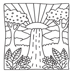 Secret Forest – Bold and Easy Coloring Pages for All Ages | Magical Nature Scenes to Color | Line art vector illustration | Forest Coloring Page | animal coloring page | Print