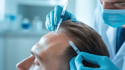 A healthcare professional administering platelet-rich plasma PRP therapy to promote hair regrowth and rejuvenation through a precise injection process.